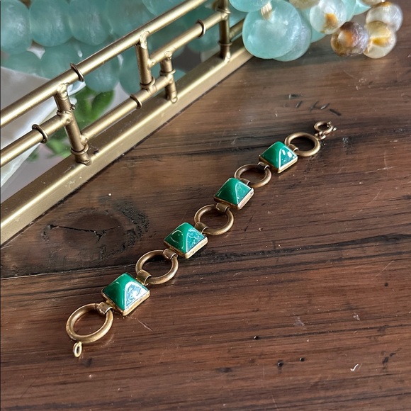 RARE Green “Jade” German Glass Brass Bracelet Vintage or Antique - Picture 7 of 12